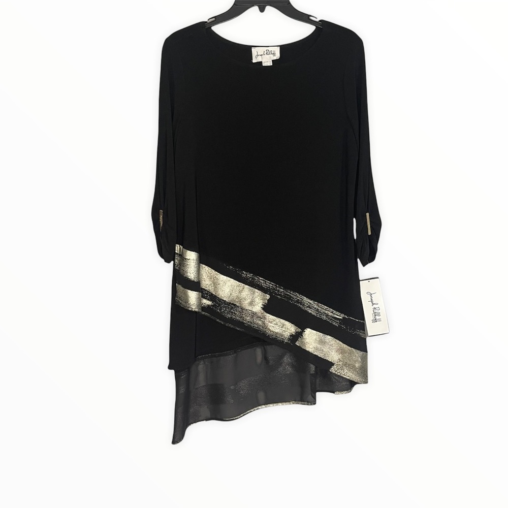NEW Joseph Ribkoff Black Gold Asymmetrical Tunic Size 10